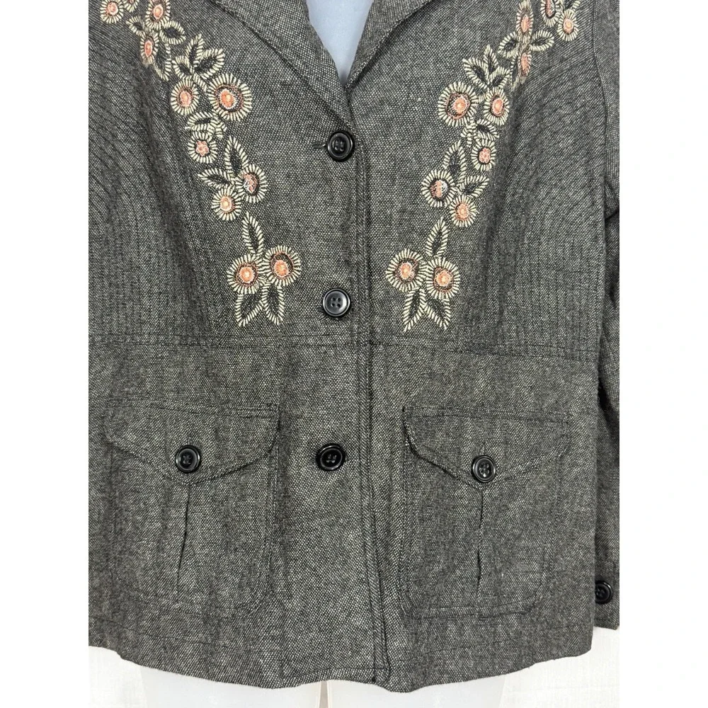 April Cornell Wool Embroidered Blazer‎ Womens M Floral Button Front Jacket - Picture 5 of 13